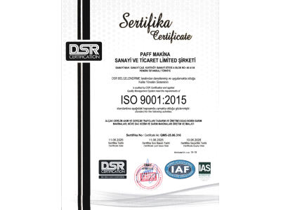 ISO 9001:2015 Kalite Sertifikası